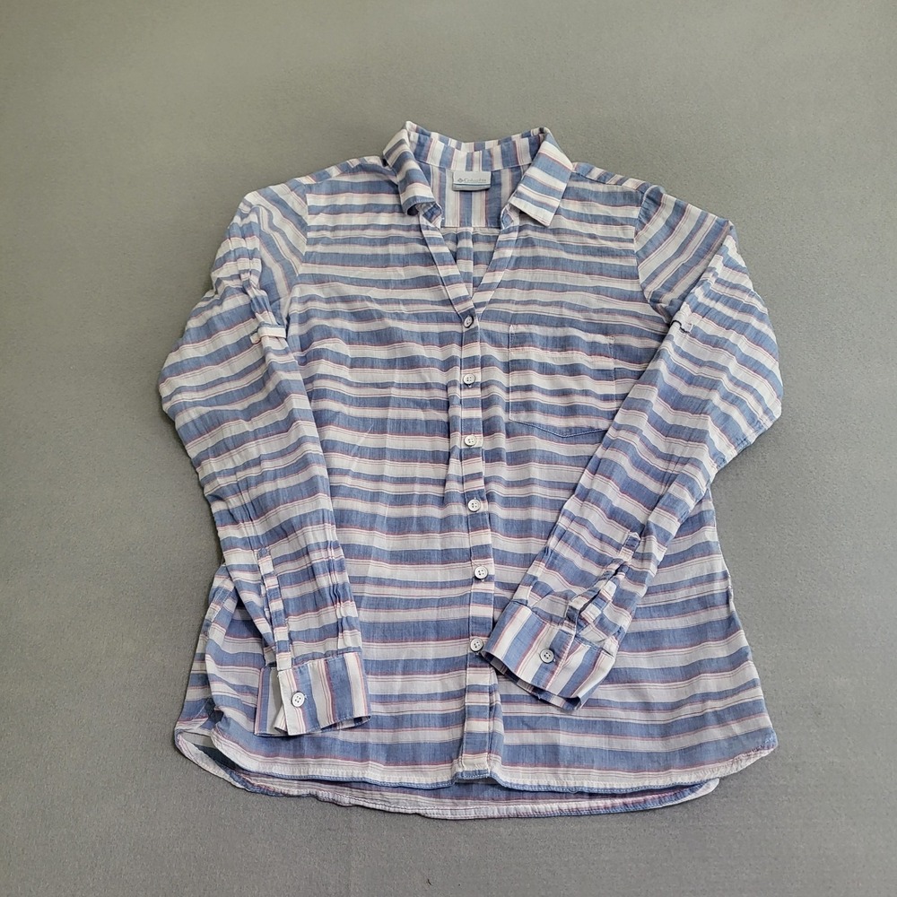 Columbia Long Roll Up Sleeve Button Up Lightweight‎ Striped Shirt Women's S